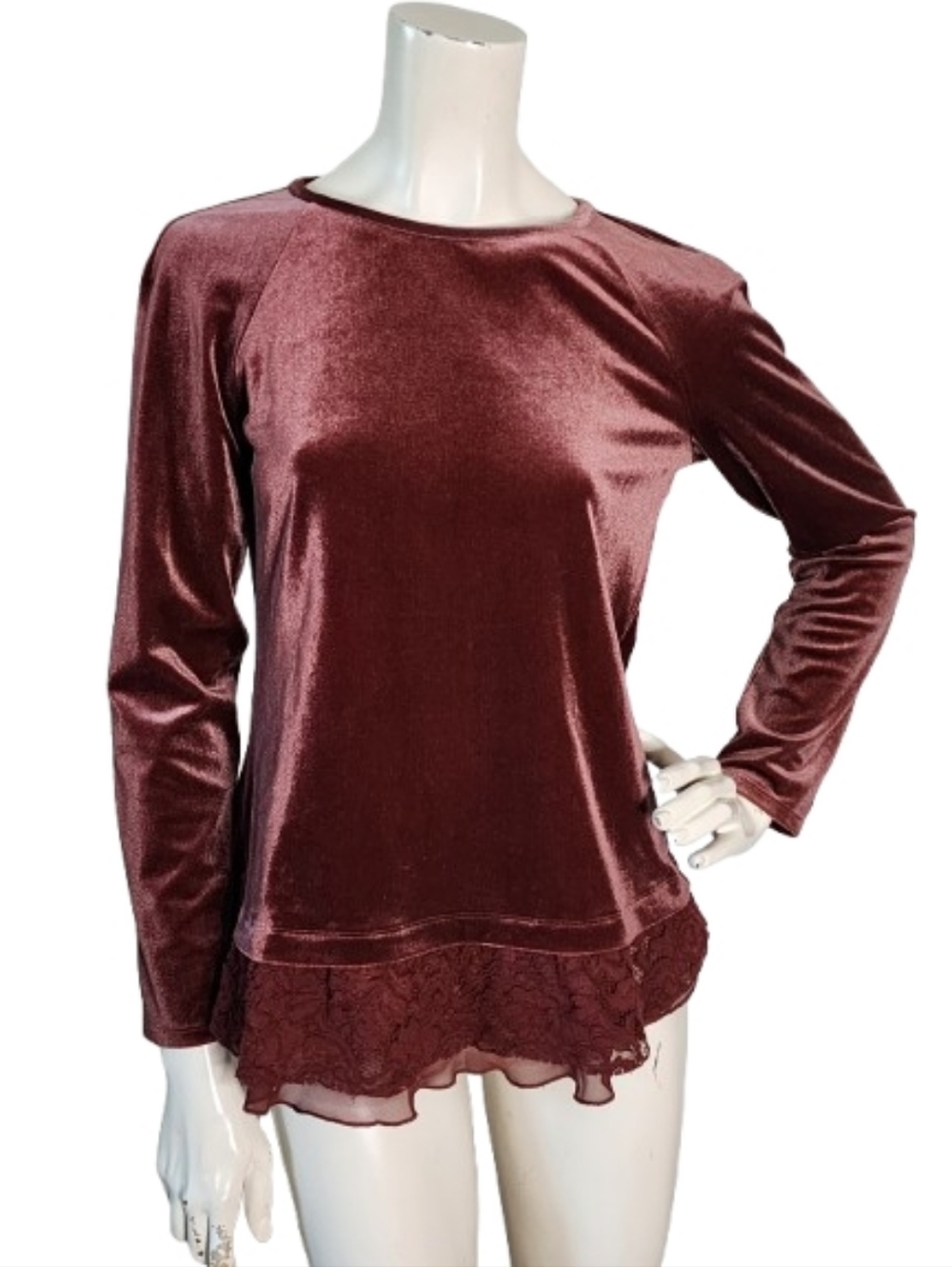 Sundance Top Women's XS Rust Velvet Lace Long Sleeve